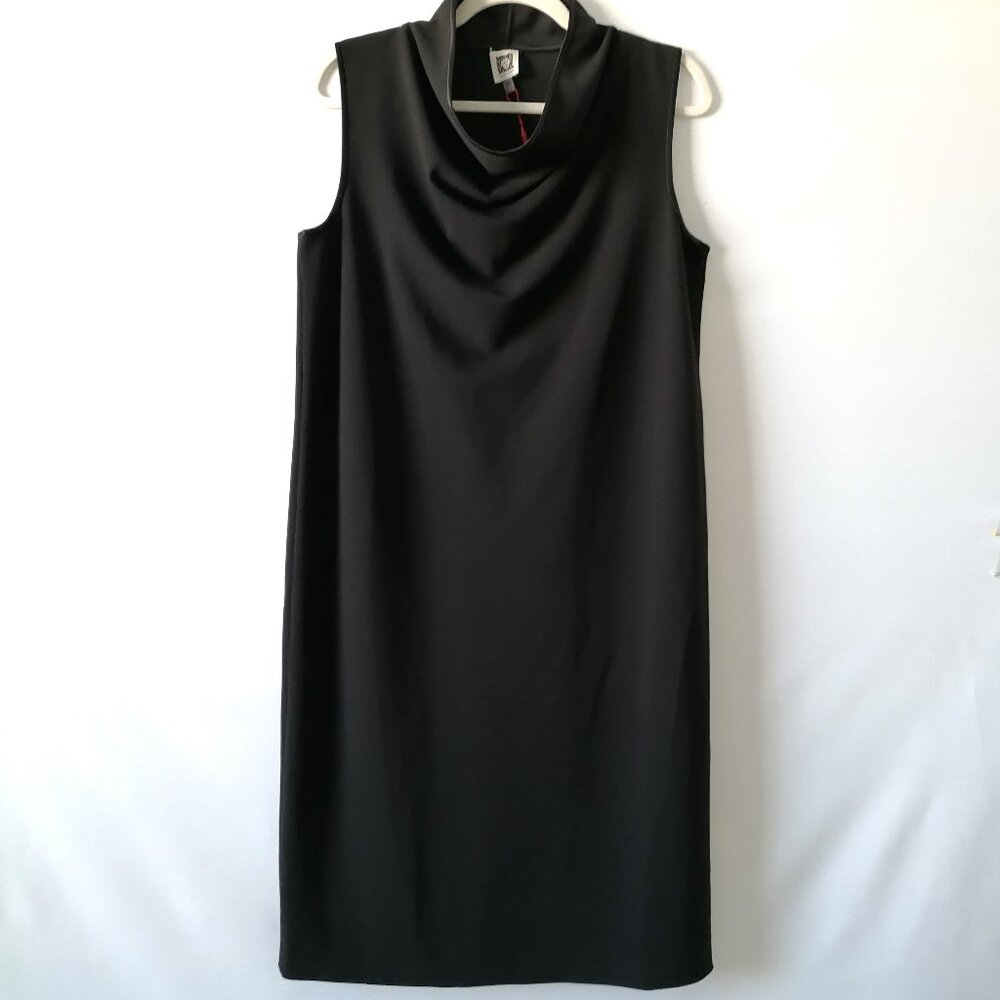 NWT Anne Klein Womens Black Cowl Neck Sleeveless Sheath Dress Size Medium